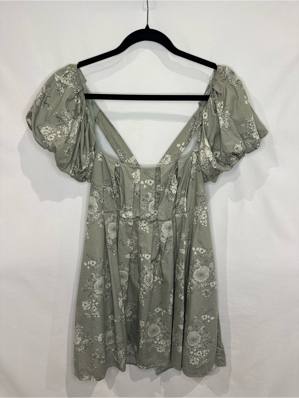 Altar'd State Sage Green Floral Puff-Sleeve Mini Dress